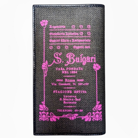 BVLGARI Handbags - BULGARI Rare Roma Long Wallet Pink Graphic Herringbone Fabric & Leather